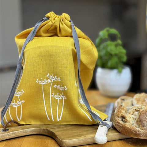 'Cow Parsley Cluster' Pure Linen Drawstring Bread Bag - 35cm x 45cm