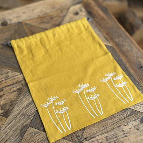 'Cow Parsley Cluster' Pure Linen Drawstring Bread Bag - 35cm x 45cm