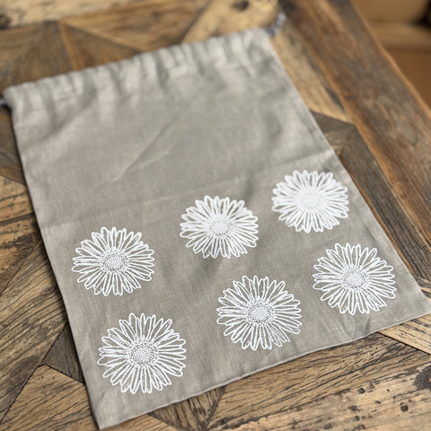 'Daisy' Pure Linen Drawstring Bread Bag - 35cm x 45cm