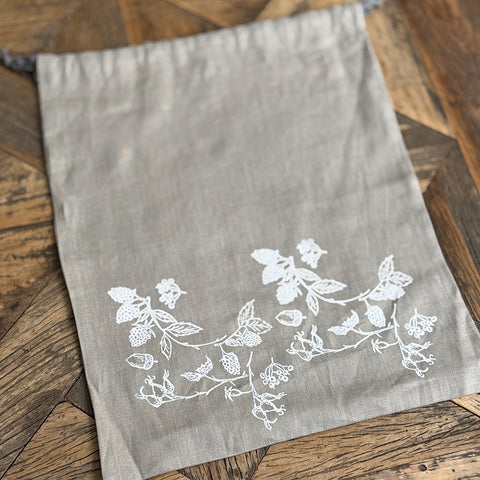 'Forage' Pure Linen Drawstring Bread Bag - 35cm x 45cm