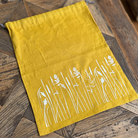 'Meadow' Pure Linen Drawstring Bread Bag - 35cm x 45cm