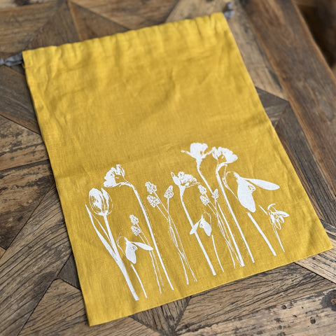 'Spring Fling' Pure Linen Drawstring Bread Bag - 35cm x 45cm