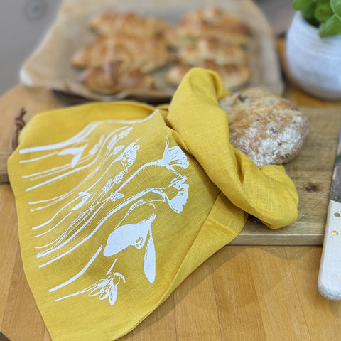 'Spring Fling' Pure Linen Drawstring Bread Bag - 35cm x 45cm