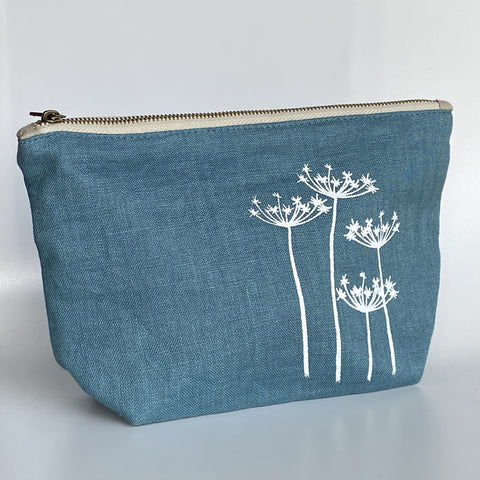 'Cow Parsley Cluster' Pure Linen Cosmetic Bag