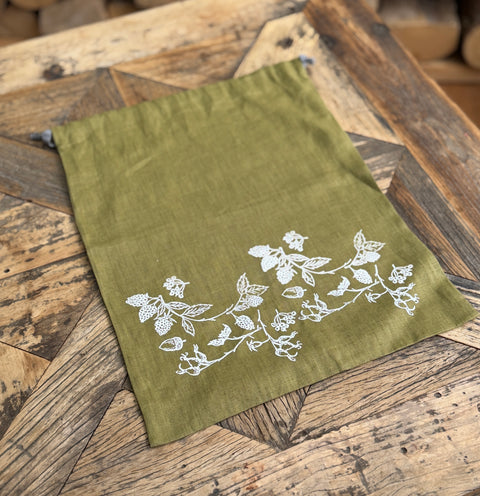 'Forage' Pure Linen Drawstring Bread Bag - 35cm x 45cm