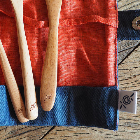 'Cow Parsley cluster' Picnic Set - Beech Knife, Fork, Spoon in wrap