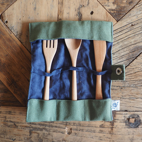 'Meadow' Picnic Set - Beech Knife, Fork, Spoon in wrap