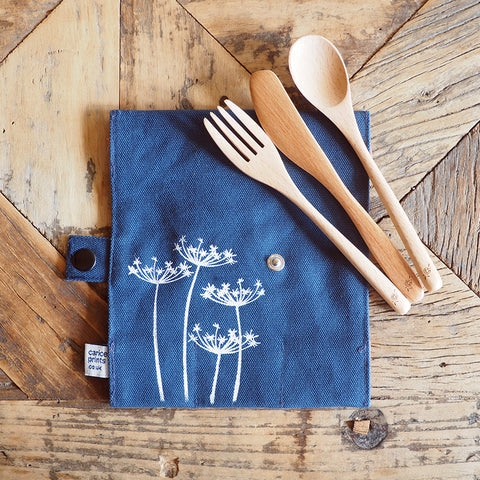 'Cow Parsley cluster' Picnic Set - Beech Knife, Fork, Spoon in wrap