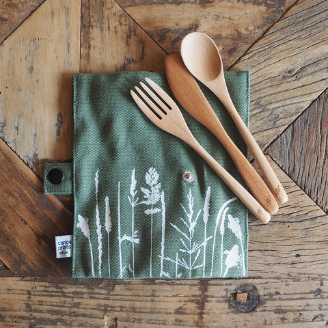 'Meadow' Picnic Set - Beech Knife, Fork, Spoon in wrap