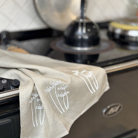 'Cow Parsley Cluster' Pure Linen Tea Towel