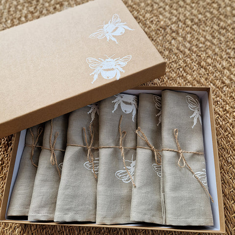 'Bea’s Bee' Pure Linen Napkin - Set of 6