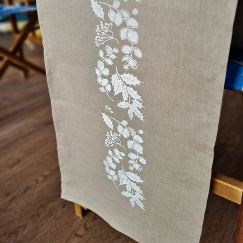 'Winter Berries' Pure Linen Table Runner 35cm x 230cm