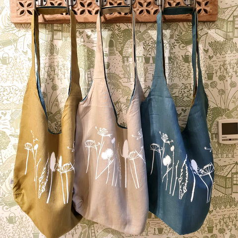 'Hedgerow' Pure Linen Reversible Shoulder Bag