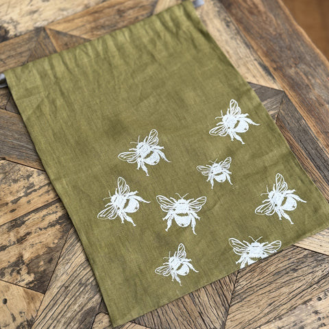 'Bea’s Bee' Pure Linen Drawstring Bread Bag - 35cm x 45cm