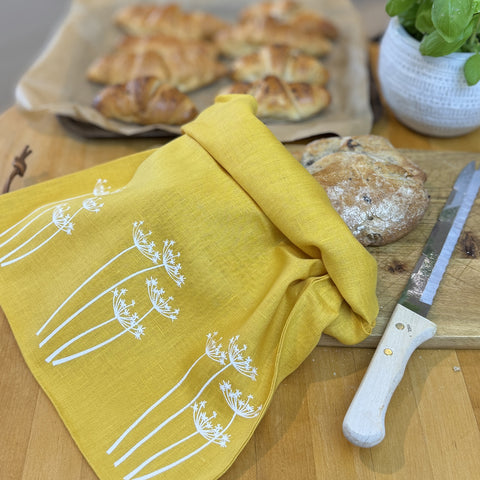 'Cow Parsley Cluster' Pure Linen Drawstring Bread Bag - 35cm x 45cm