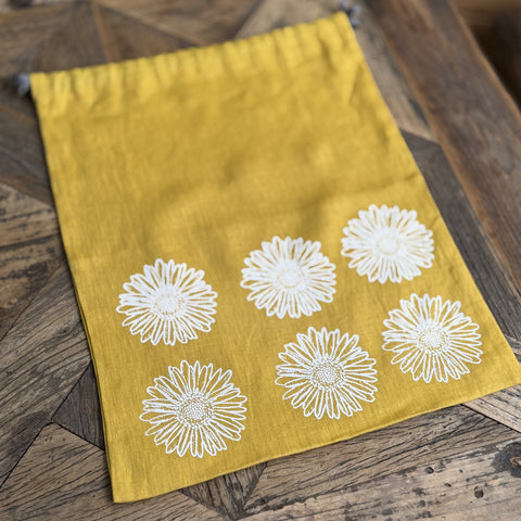 'Daisy' Pure Linen Drawstring Bread Bag - 35cm x 45cm