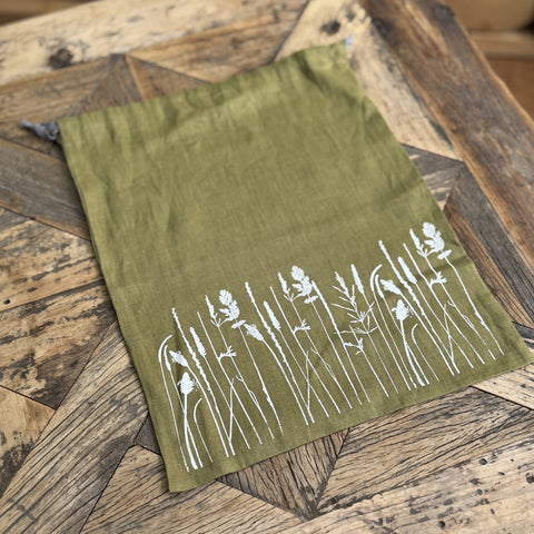 'Meadow' Pure Linen Drawstring Bread Bag - 35cm x 45cm