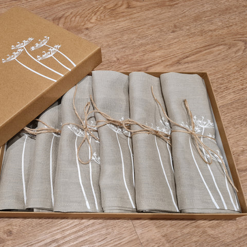 'Cow Parsley Cluster' Pure Linen Napkin - Set of 6