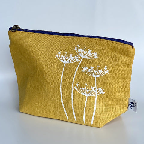 'Cow Parsley Cluster' Pure Linen Cosmetic Bag