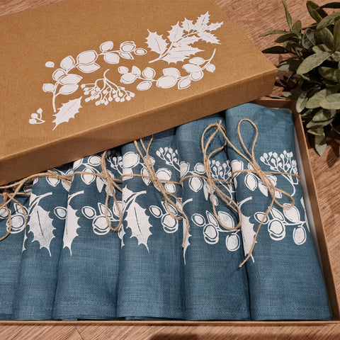 'Winter Berries' Pure Linen Napkin - Set of 6