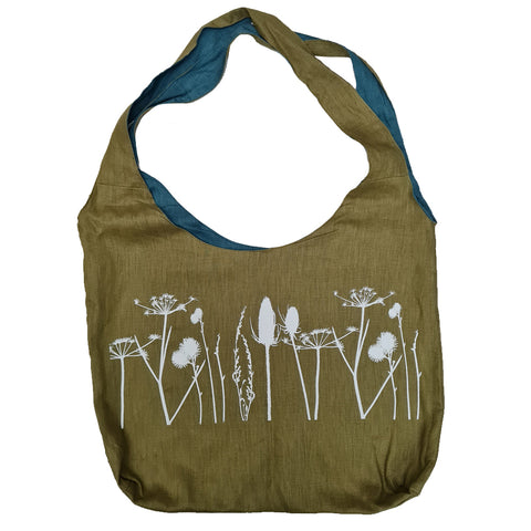 'Hedgerow' Pure Linen Reversible Shoulder Bag