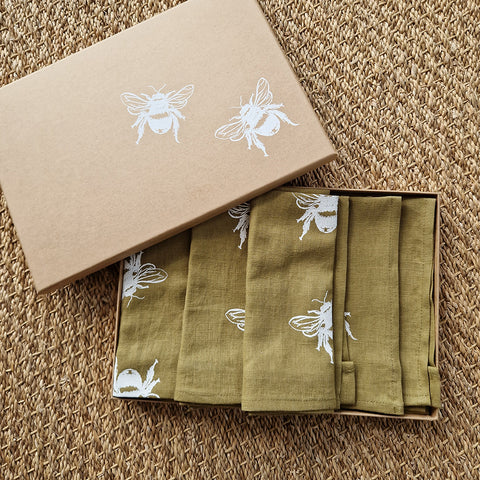 'Bea’s Bee' Pure Linen Napkin - Set of 6